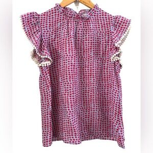 THML Priscilla blu w pnk polka dts butterfly sleeves & nk ruffle WM XS